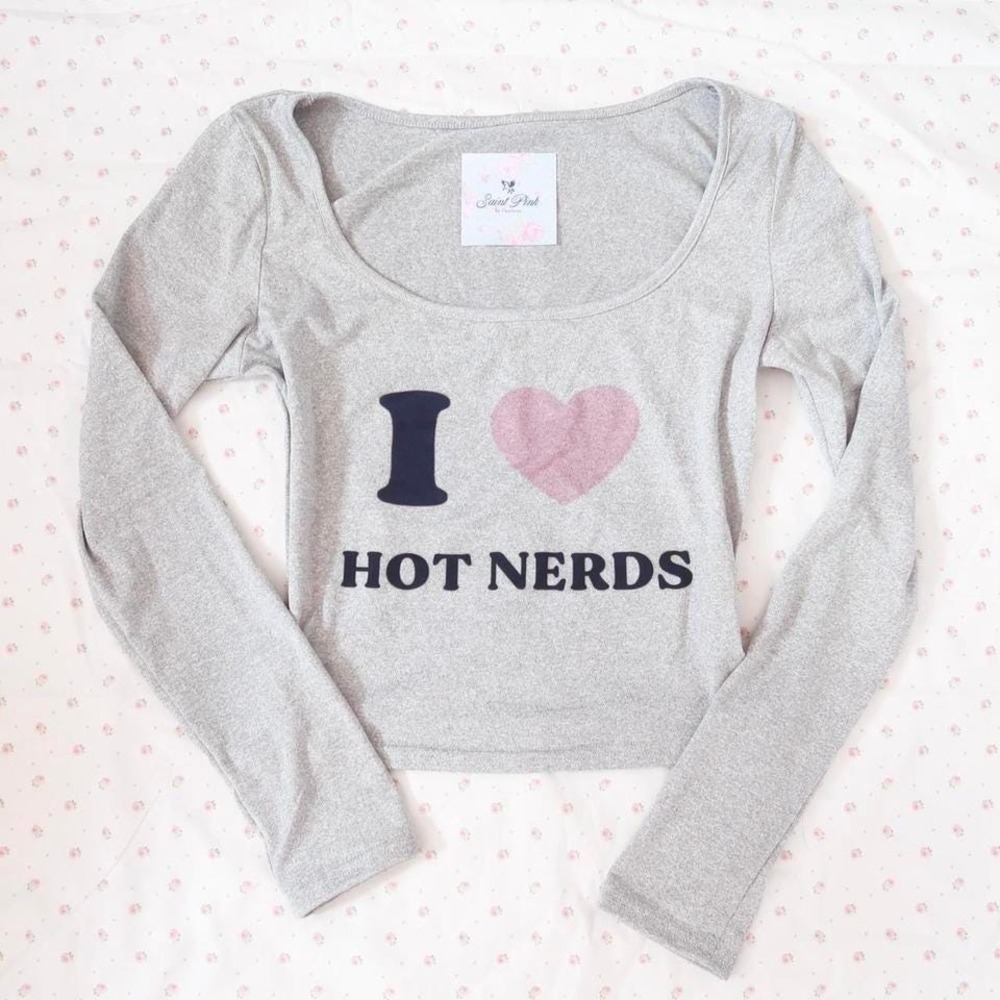 saint pink i heart hot nerds long sleeve crop y2k